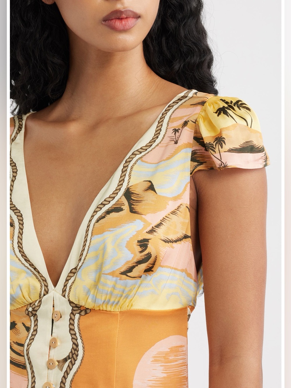 NWT Farm Rio Multicolor Rio Souvenir Scarves Satin Midi Dress Size Small - Picture 4 of 15